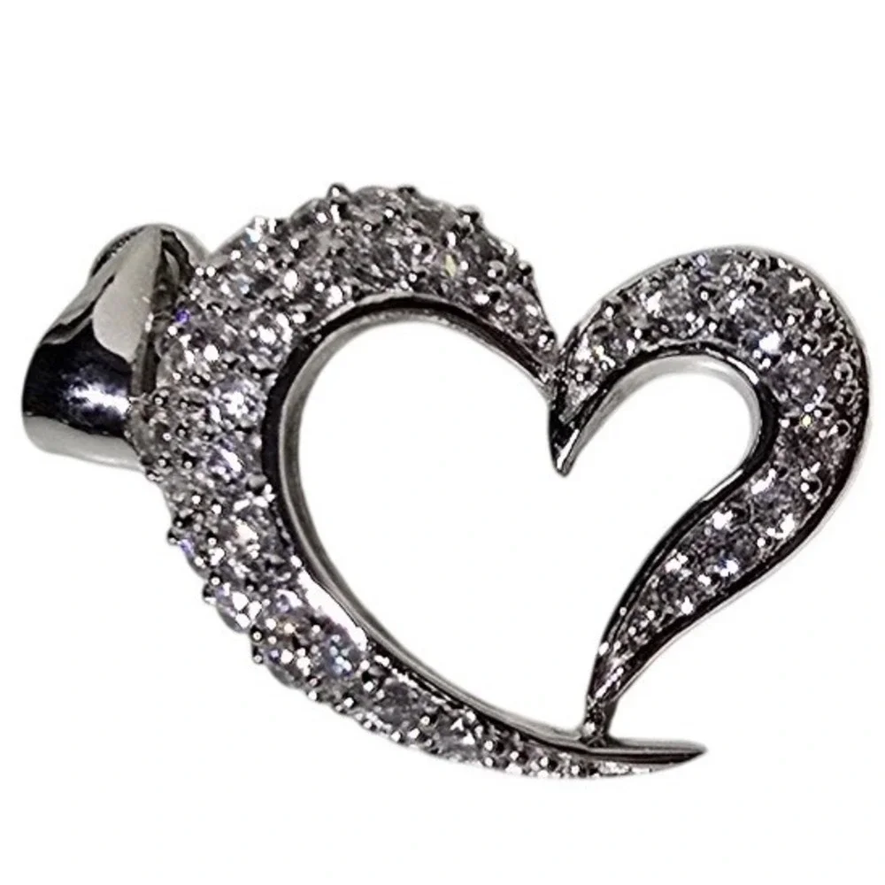 NBH 3‎ .925 Silver Open Heart Pendants Clear CZ Accents Love Jewelry Charms